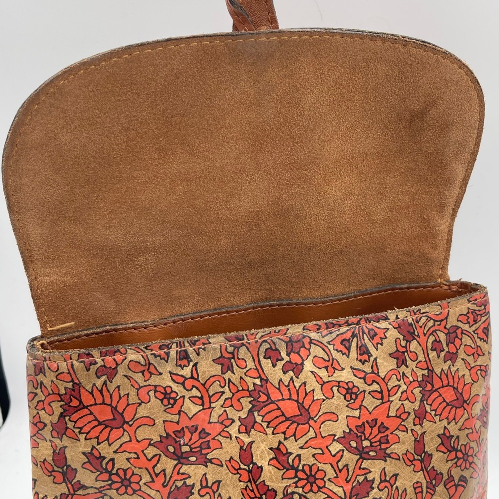 Patricia Nash Leather Mini Backpack Red Floral Elephant Print Boho Buckle Bag - Picture 7 of 13
